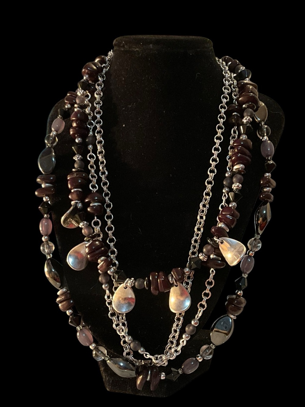 Vintage new Premiere Design Multi-Strand Black and Silver Stone Necklace